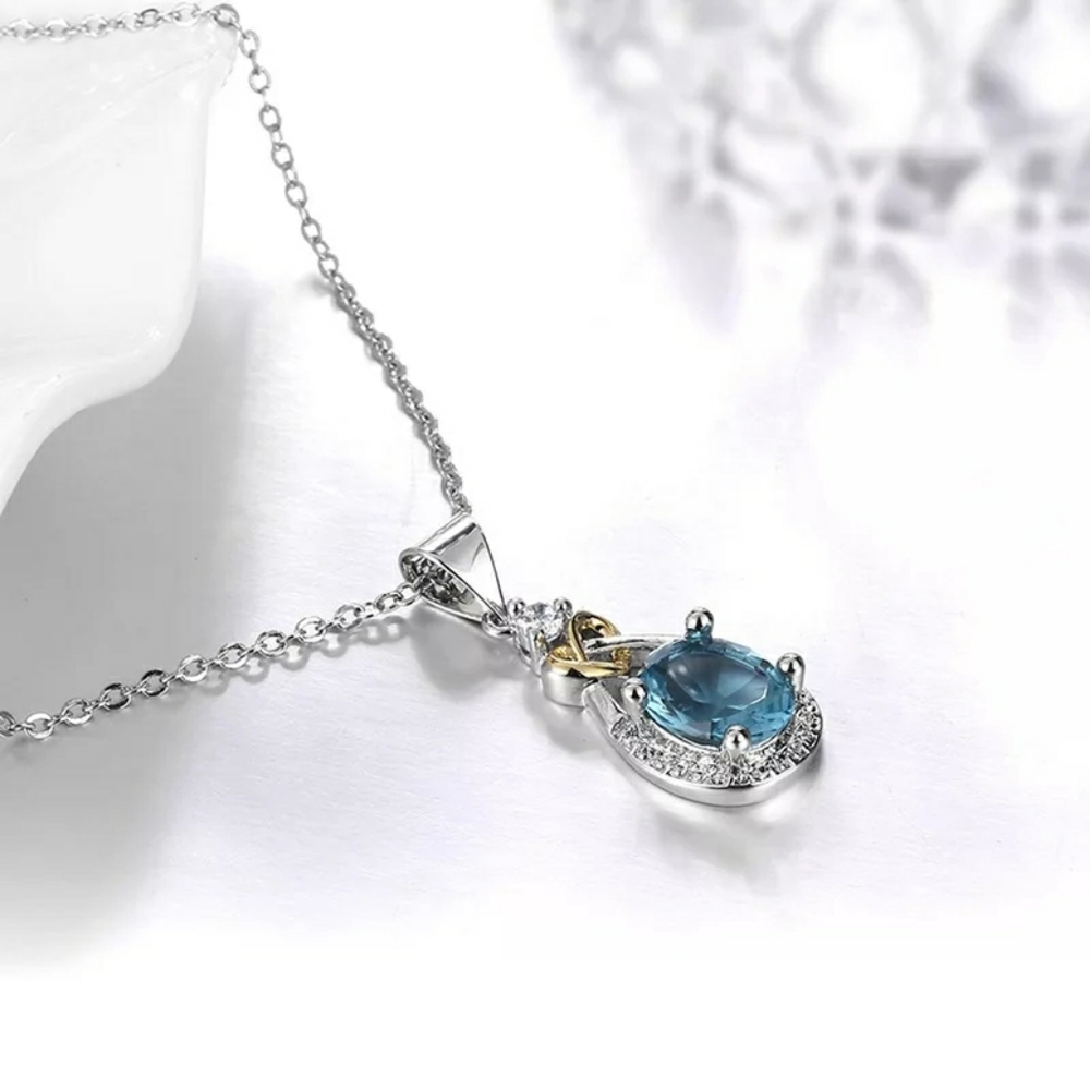 Blue Glass Stone Silver Necklace - Picture 3 of 4